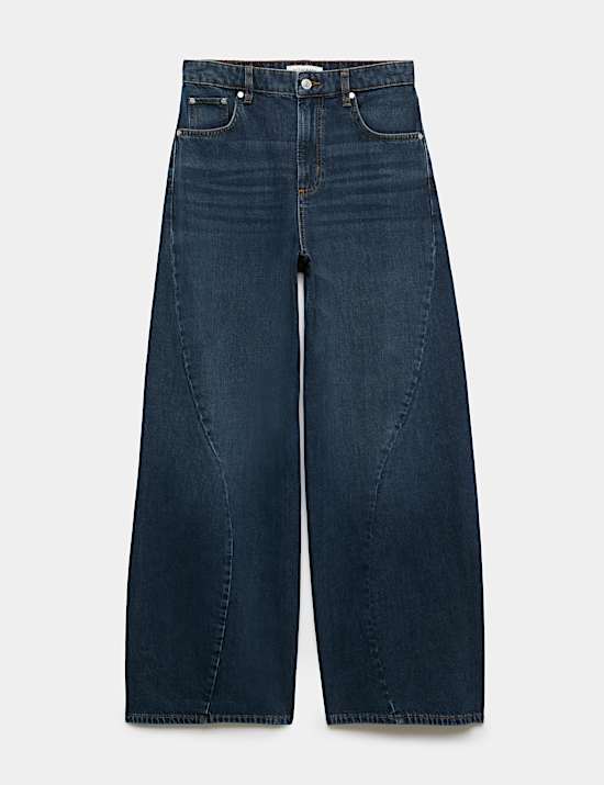 High Waisted Seam Detail Barrel Jeans