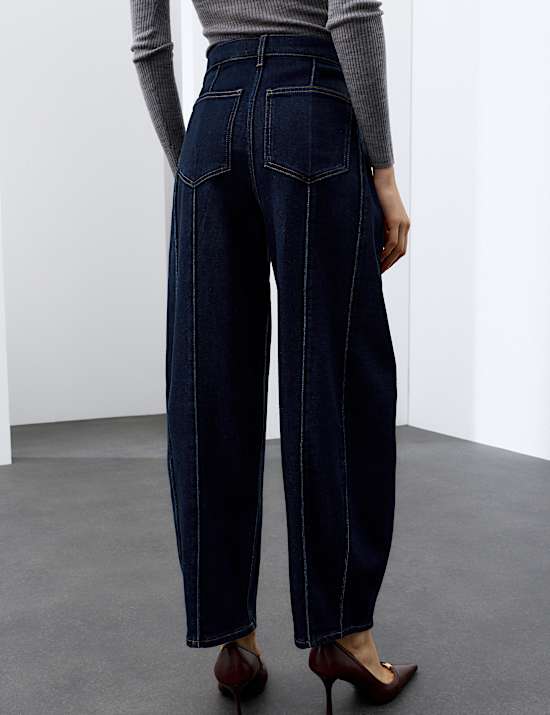 Lyocell Blend High Waisted Seam Detail Barrel Jeans