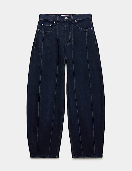 Lyocell Blend High Waisted Seam Detail Barrel Jeans