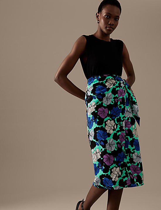 Cupro Rich Printed Midi Wrap Skirt
