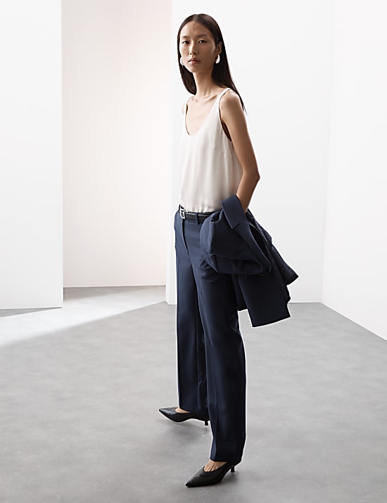 Straight Leg Trousers with Wool