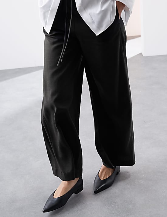 Lyocell Rich Wide Leg Trousers with Wool