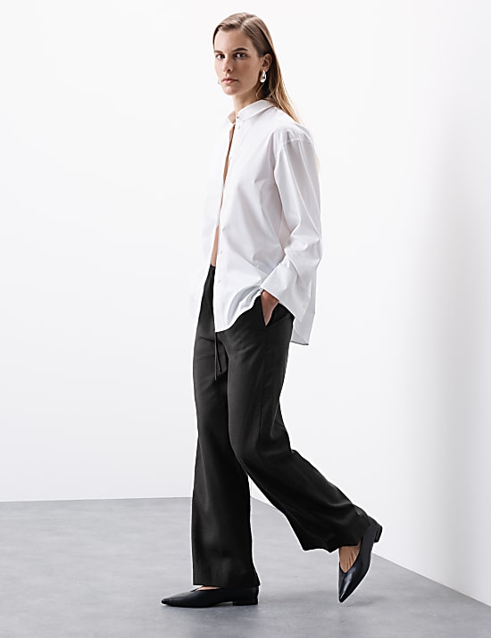 Lyocell Rich Wide Leg Trousers with Wool