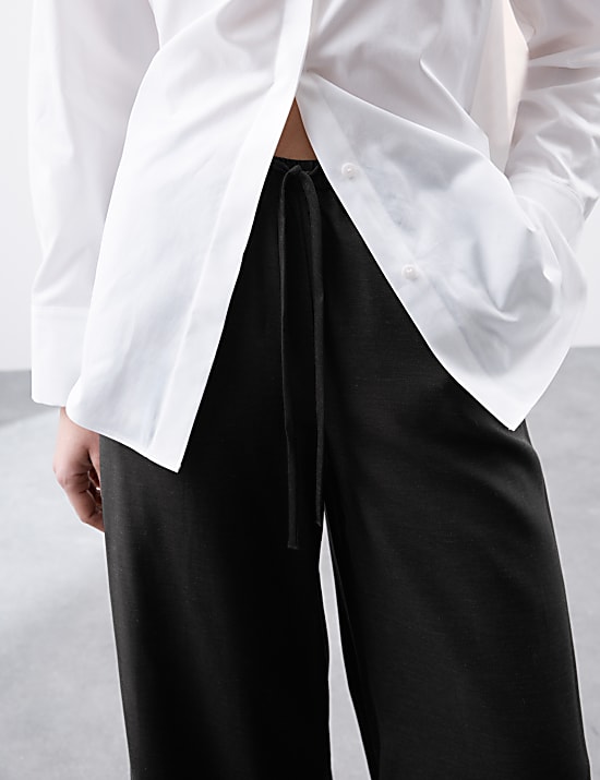 Lyocell Rich Wide Leg Trousers with Wool