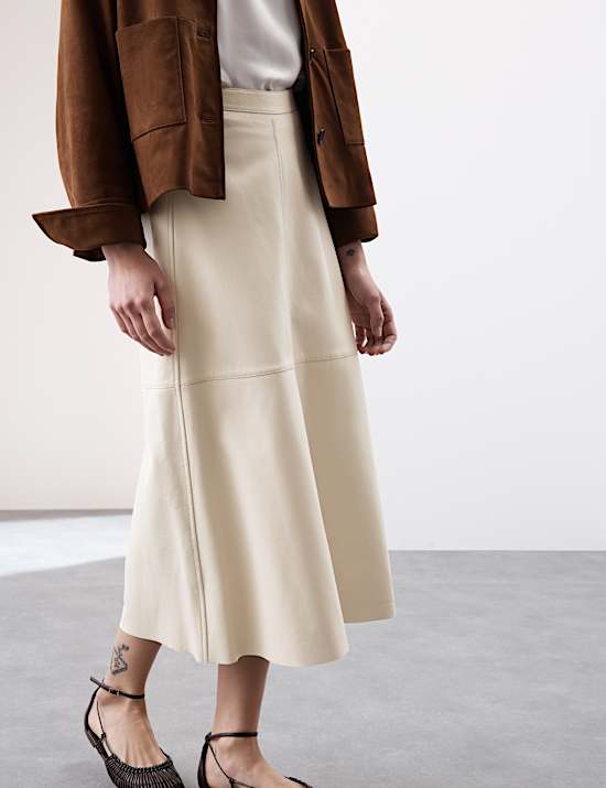 Leather Midi A-Line Skirt