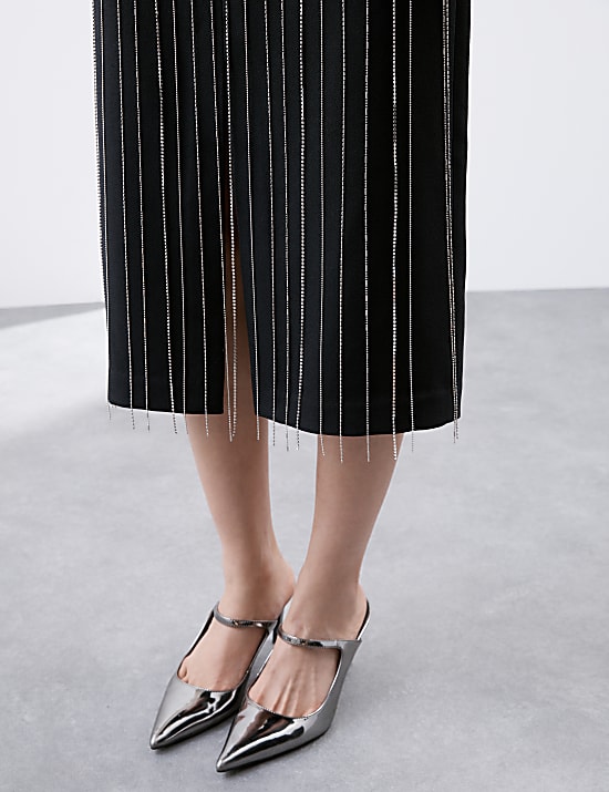 Jupe midi coupe droite à glands