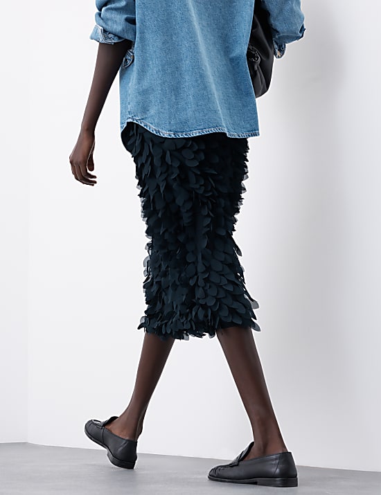 Jupe midi coupe droite &agrave; motif textur&eacute;