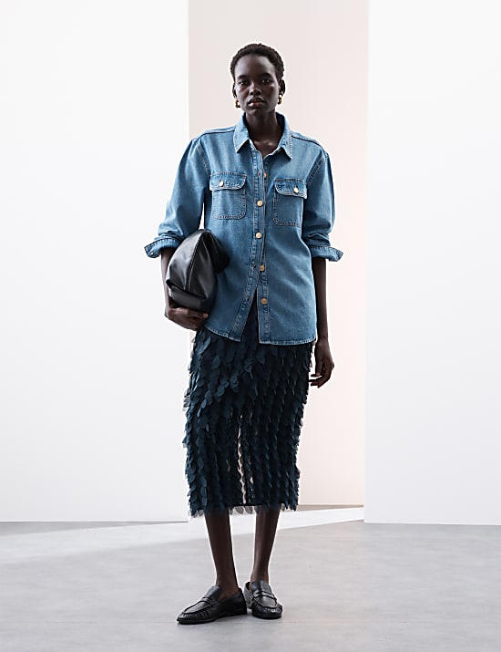 Jupe midi coupe droite &agrave; motif textur&eacute;