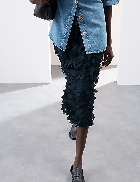 Jupe midi coupe droite &agrave; motif textur&eacute;