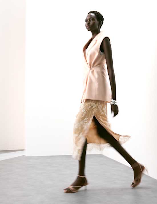 Lace Side Split Midi A-Line Skirt