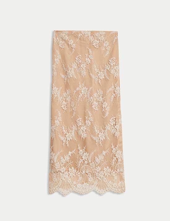 Lace Side Split Midi A-Line Skirt