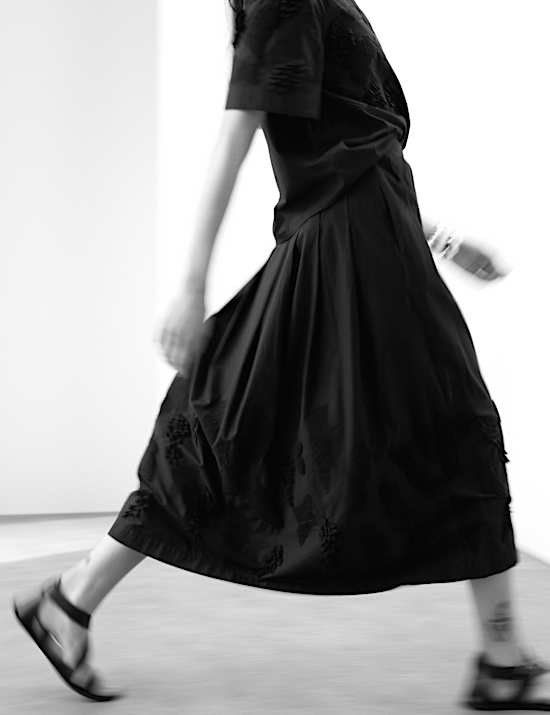 Pure Cotton Embroidered Midi A-Line Skirt