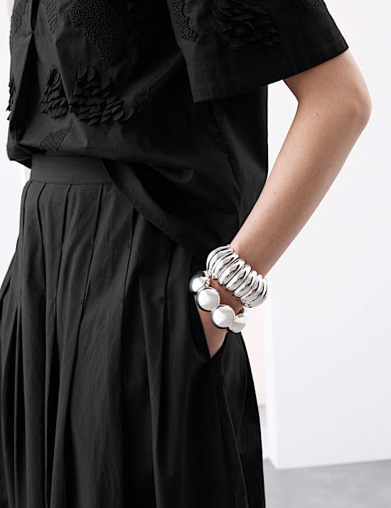 Pure Cotton Embroidered Midi A-Line Skirt