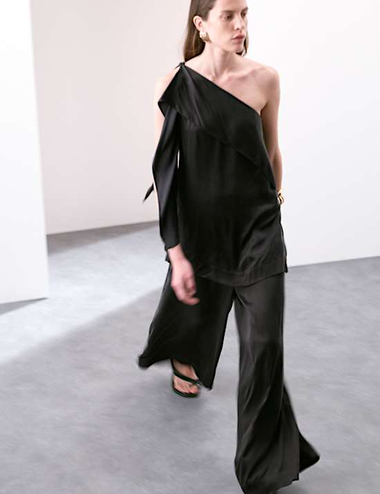 Cupro Rich Wide Leg Palazzo Trousers