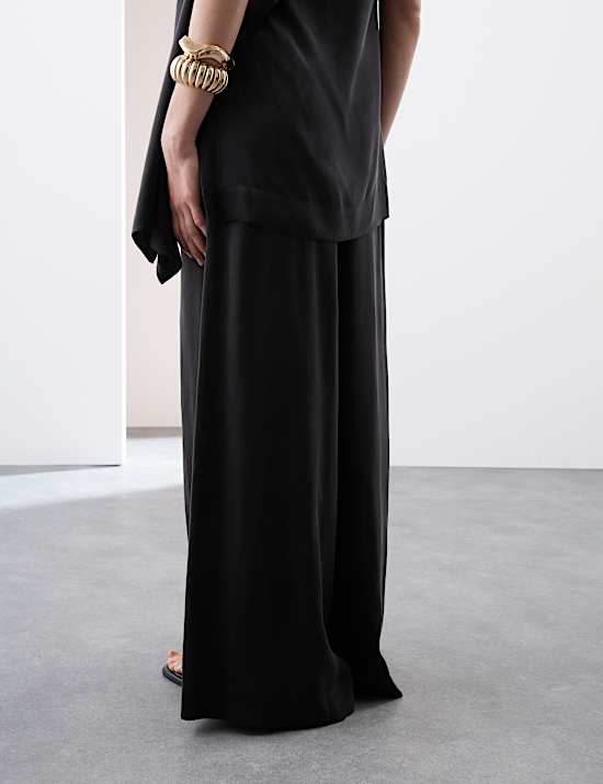 Cupro Rich Wide Leg Palazzo Trousers