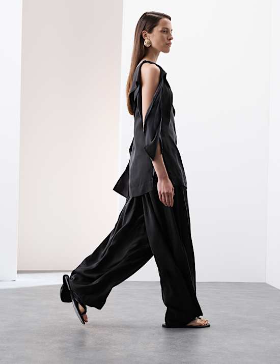 Cupro Rich Wide Leg Palazzo Trousers