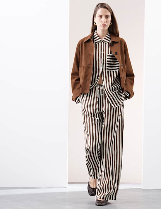 Pure Ramie Striped Wide Leg Trousers