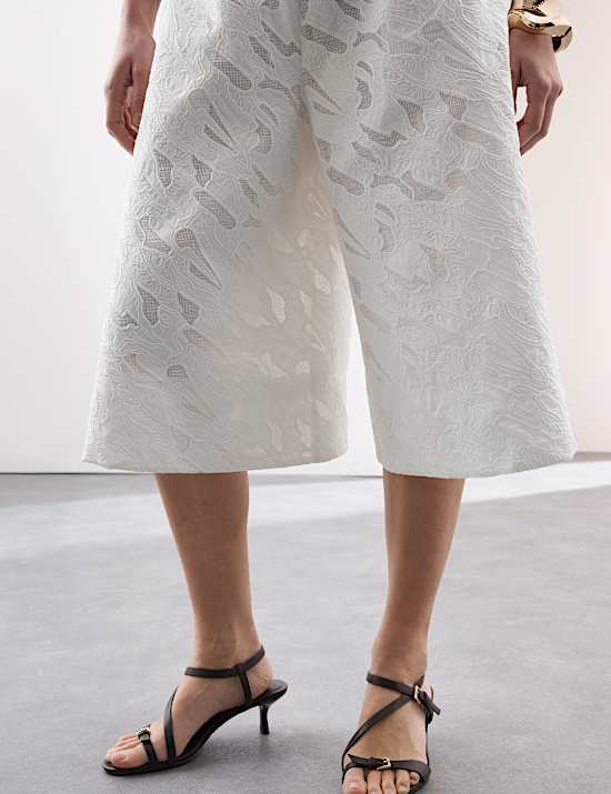 Pure Cotton Broderie Detail Wide Leg Culottes
