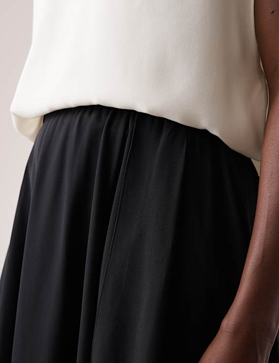 Layered Draped Midi A-Line Skirt
