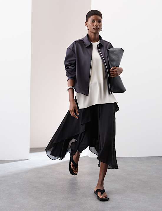 Layered Draped Midi A-Line Skirt