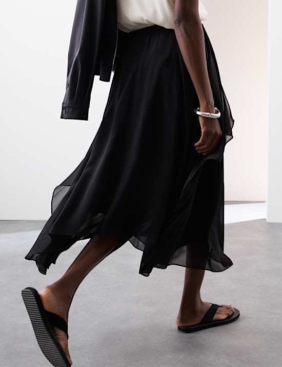 Layered Draped Midi A-Line Skirt