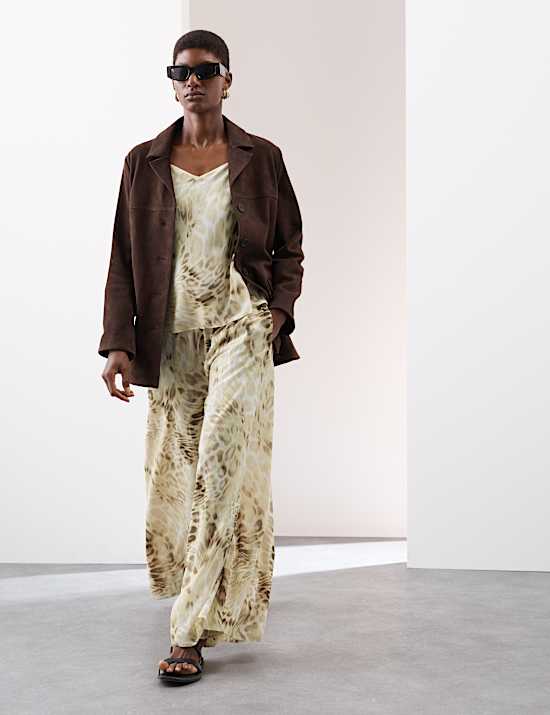 Animal Print Wide Leg Trousers