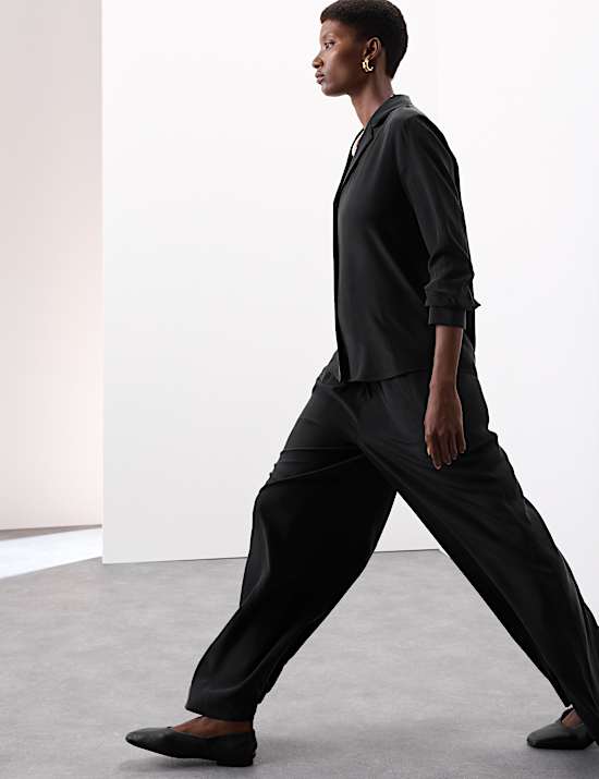 Silk Pull On Wide Leg Trousers