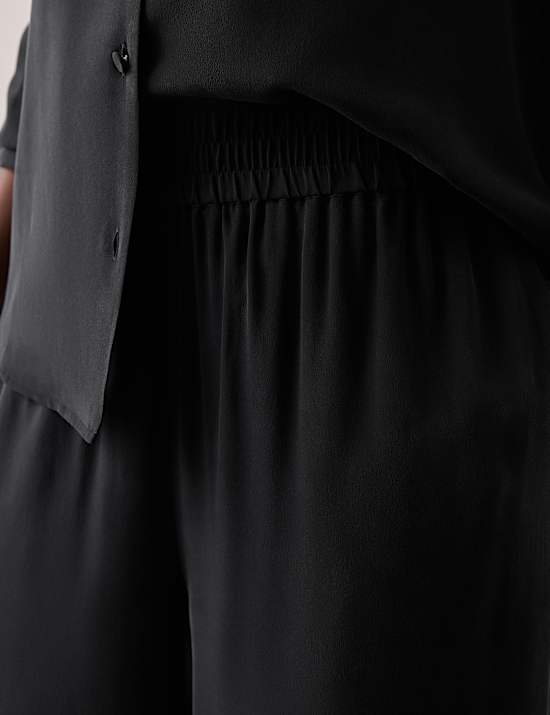 Silk Pull On Wide Leg Trousers