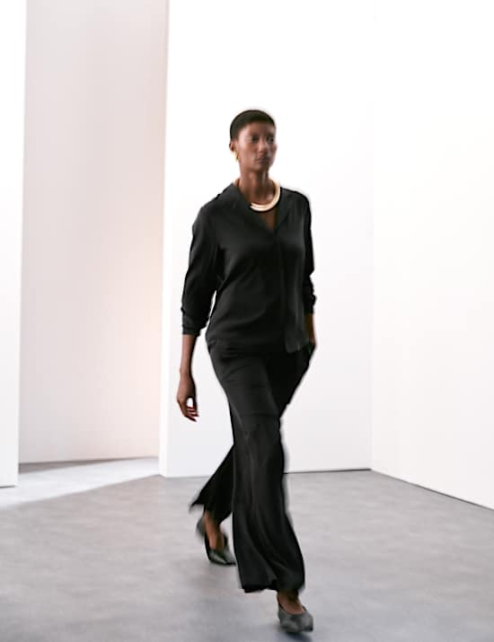 Silk Pull On Wide Leg Trousers