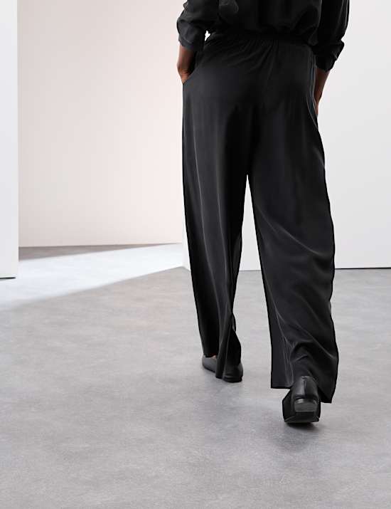 Silk Pull On Wide Leg Trousers