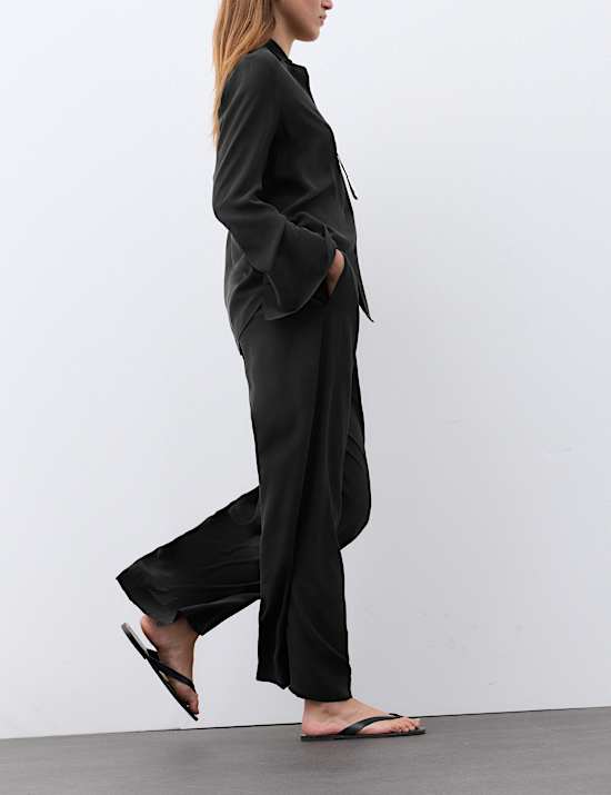 Silk Pull On Wide Leg Trousers
