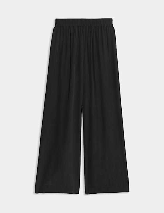 Silk Pull On Wide Leg Trousers