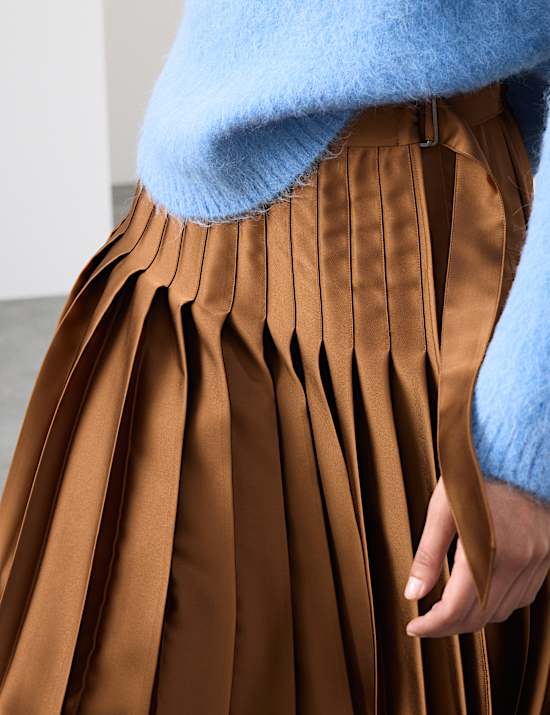 Satin Pleated Midaxi Wrap Skirt