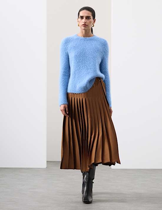 Satin Pleated Midaxi Wrap Skirt