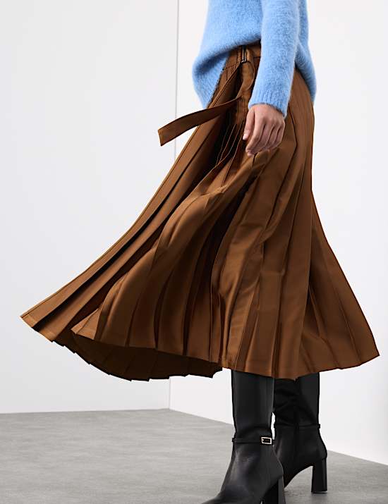 Satin Pleated Midaxi Wrap Skirt