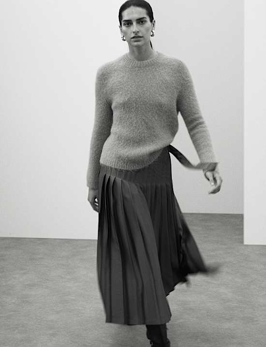 Satin Pleated Midaxi Wrap Skirt