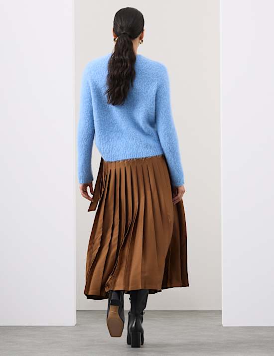 Satin Pleated Midaxi Wrap Skirt