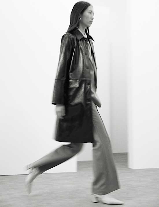 Wool Blend Seam Detail Flared Trousers