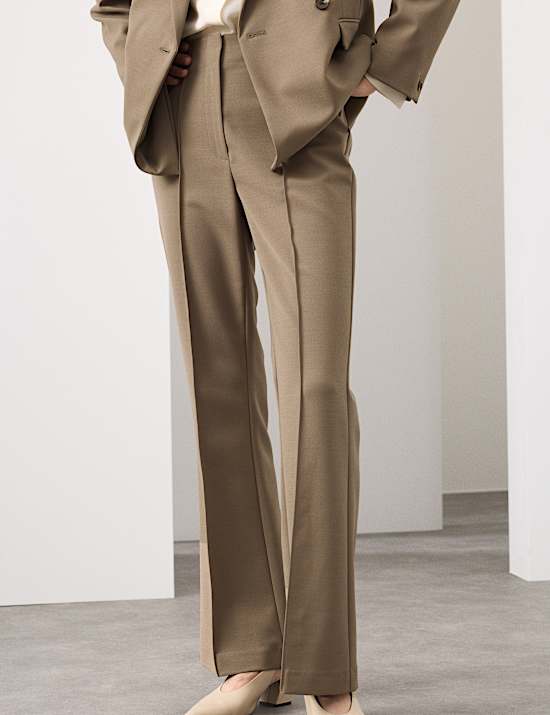 Wool Blend Seam Detail Flared Trousers