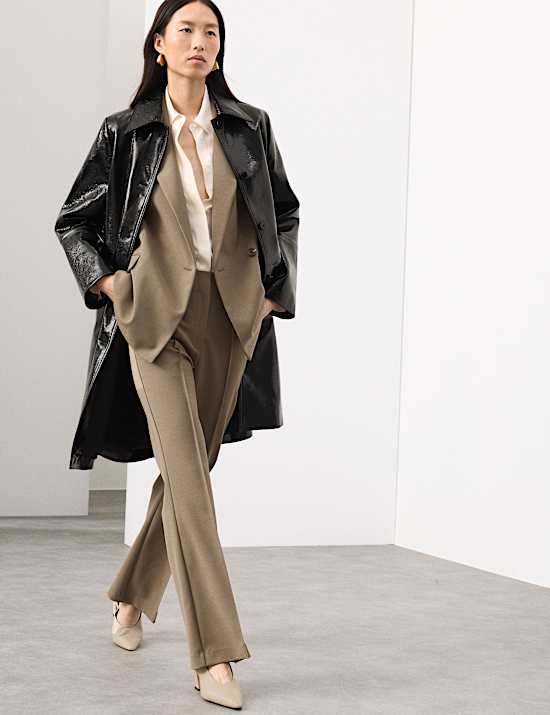 Wool Blend Seam Detail Flared Trousers