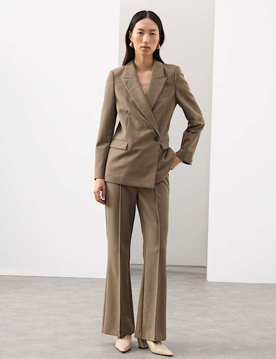 Wool Blend Seam Detail Flared Trousers
