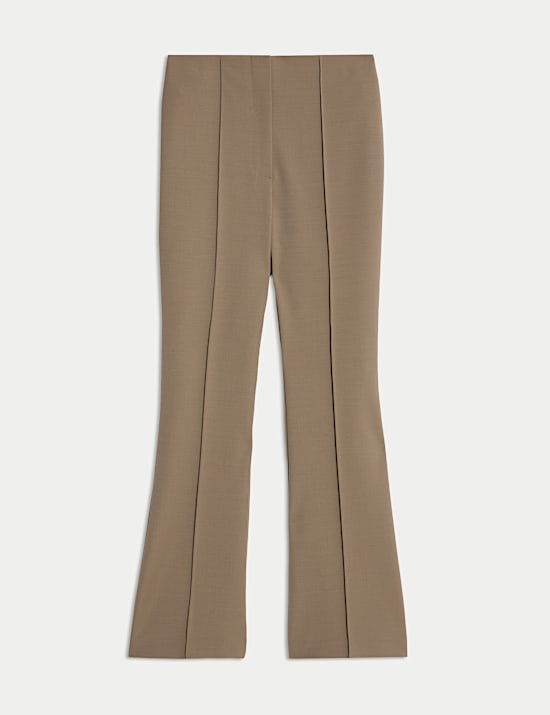 Wool Blend Seam Detail Flared Trousers