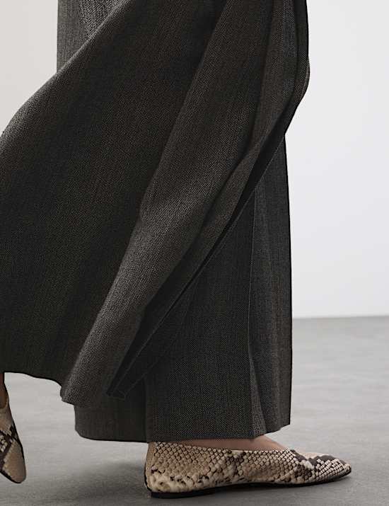 Pure Wool Pleated Wide Leg Trousers