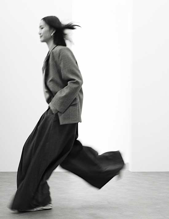 Pure Wool Pleated Wide Leg Trousers