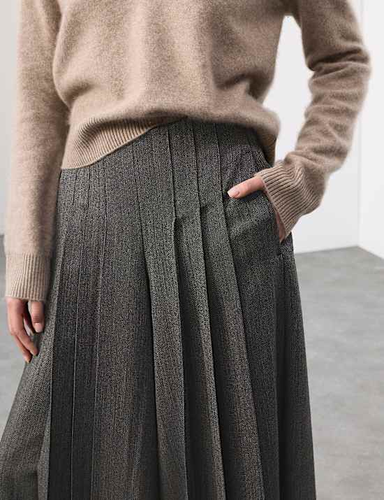 Pure Wool Pleated Wide Leg Trousers