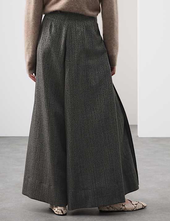 Pure Wool Pleated Wide Leg Trousers