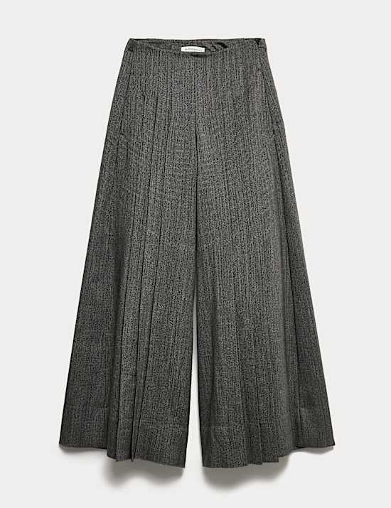 Pure Wool Pleated Wide Leg Trousers