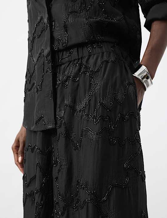 Celana Panjang Kaki Lebar Dengan Manik-Manik Bahan Lyocell