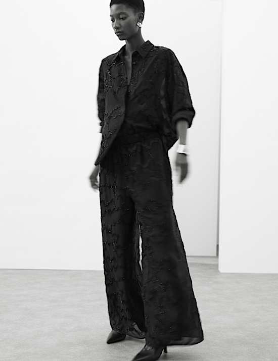 Celana Panjang Kaki Lebar Dengan Manik-Manik Bahan Lyocell