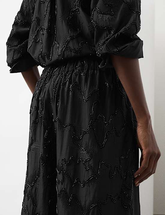 Celana Panjang Kaki Lebar Dengan Manik-Manik Bahan Lyocell